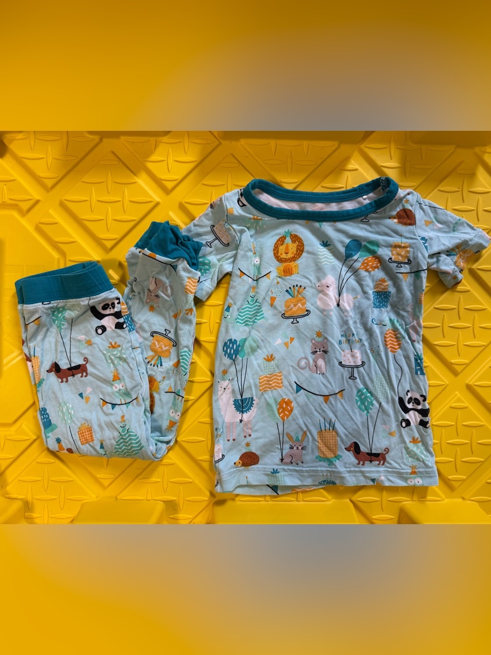 Little Sleepies Light Teal Animal Birthday Print Pajama Set